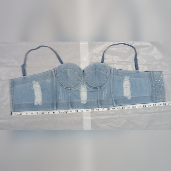 Denim Crop Corset Top Blue Jean Corset - Picture 4 of 9
